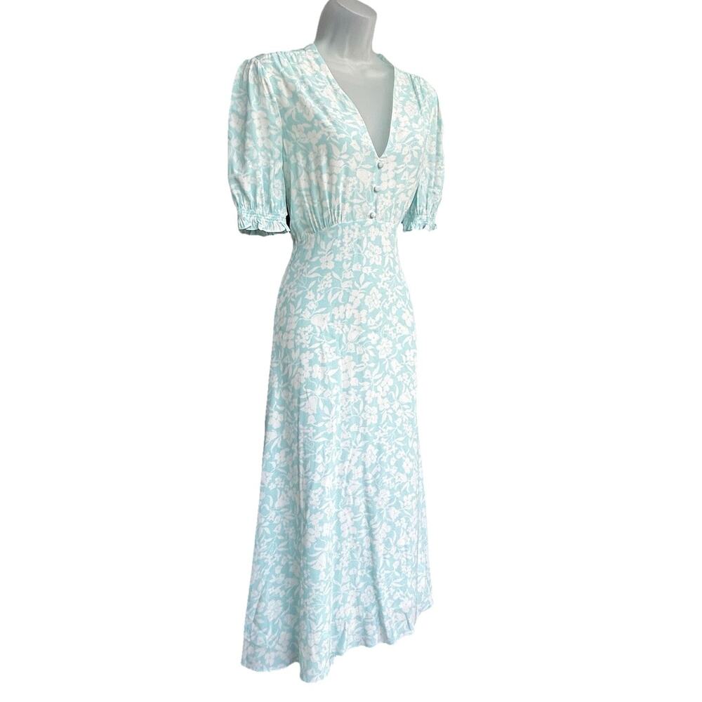 Hobbs London Helen Dress Size 6 (UK 10) Floral Midi Blue Ivory V-Neck Regency - Picture 4 of 12